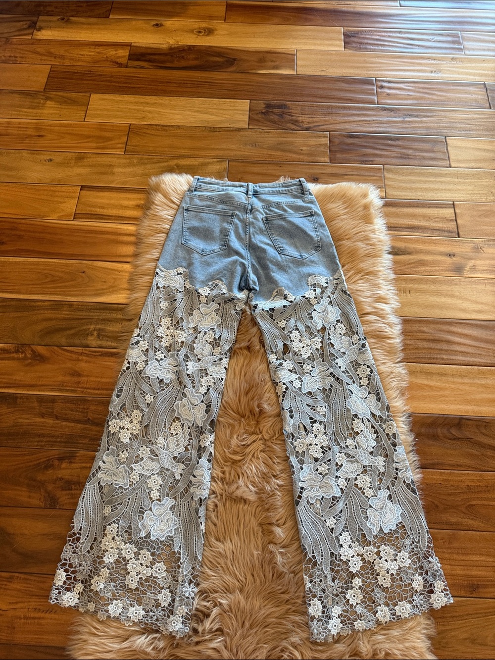 Bayeas Los Angeles Lace Panel Rhinestone Straight-Leg Jeans size 26 - Picture 10 of 15